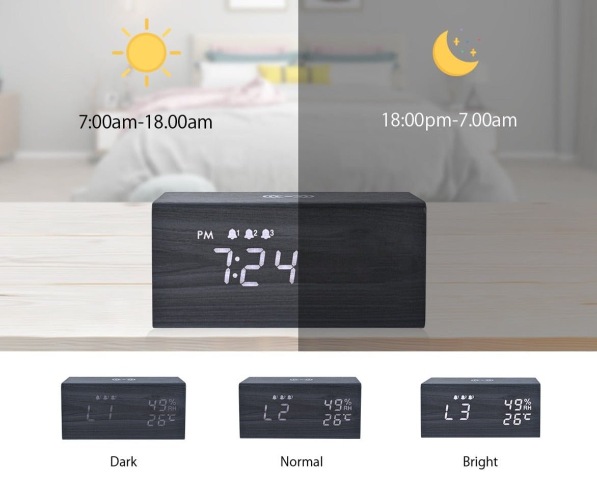 Réveil bois enceinte et météo