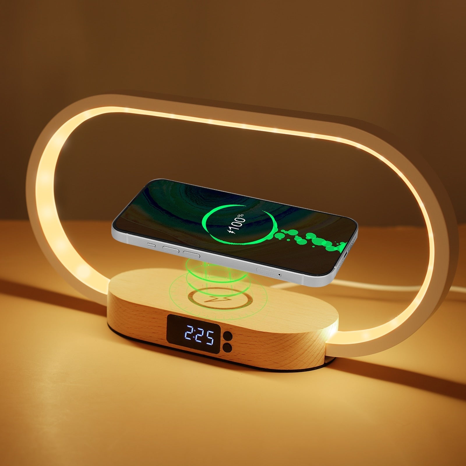 Réveil lumineux bois chargeur de téléphone sans fil