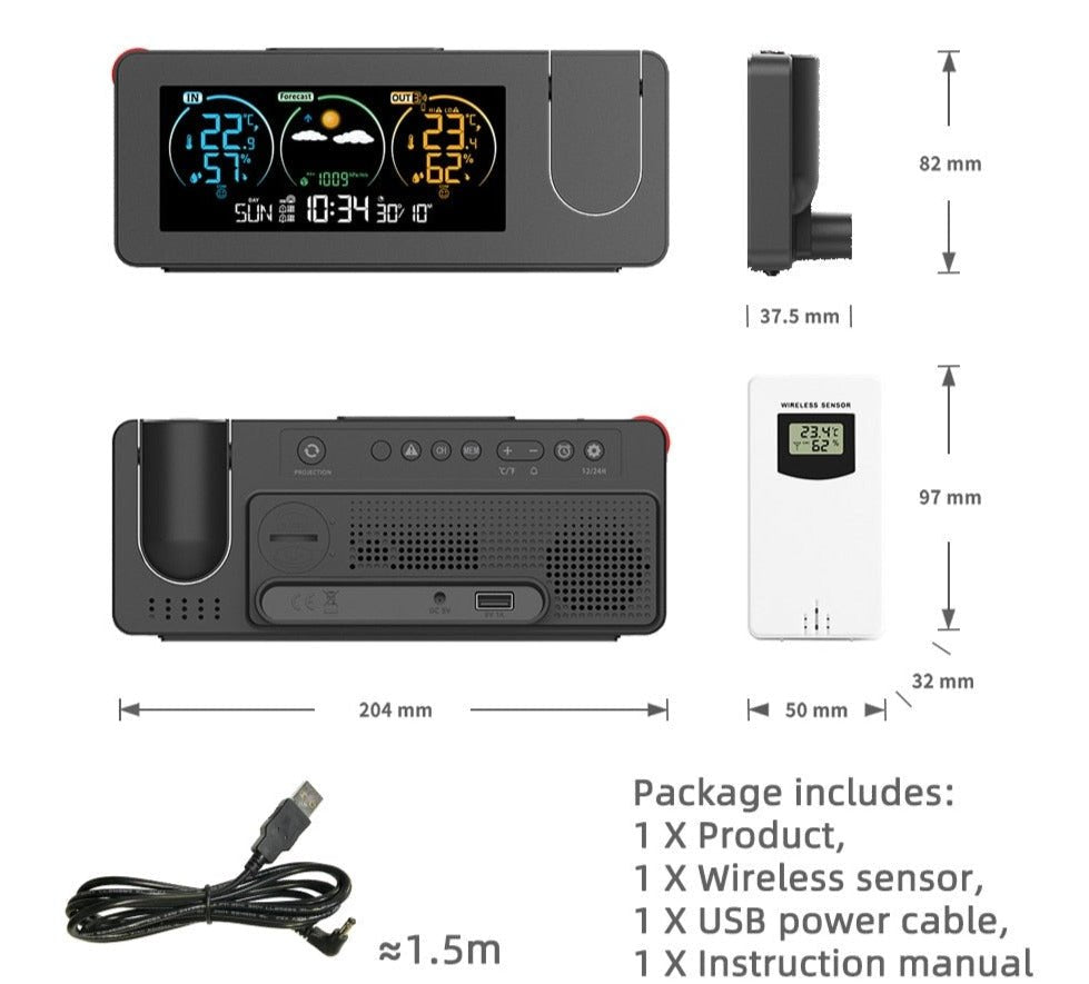 Réveil météo projecteur avec télécommande