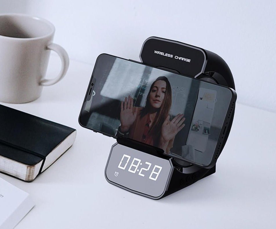 Radio réveil 3-en-1 chargeur téléphone sans fil et enceinte