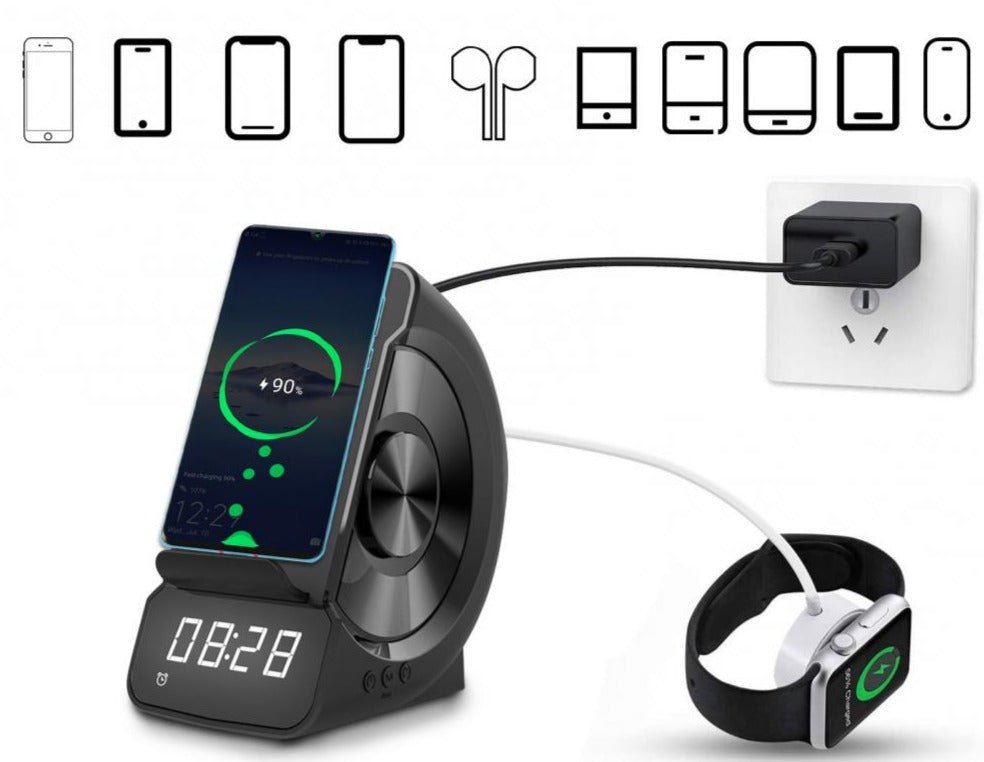 Radio réveil 3-en-1 chargeur téléphone sans fil et enceinte