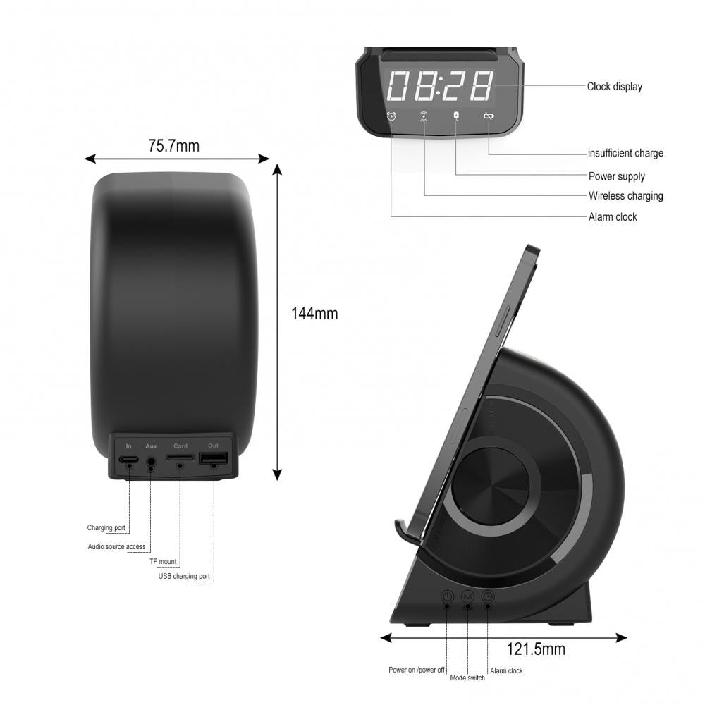 Radio réveil 3-en-1 chargeur téléphone sans fil et enceinte