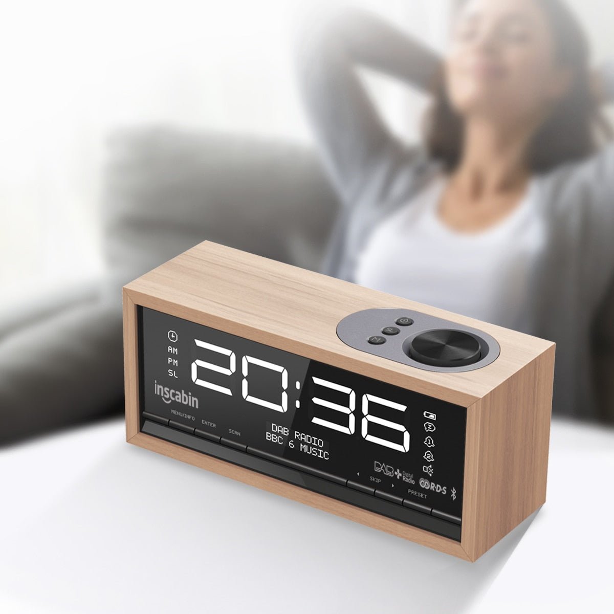 Radio réveil enceinte bois