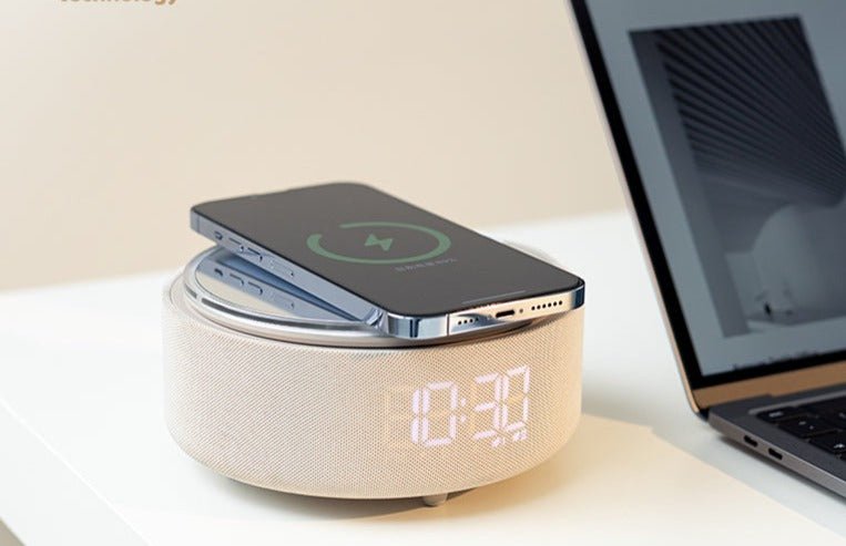 Réveil 5-en-1 miroir chargeur enceinte