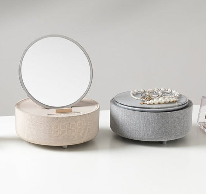 Réveil 5-en-1 miroir chargeur enceinte