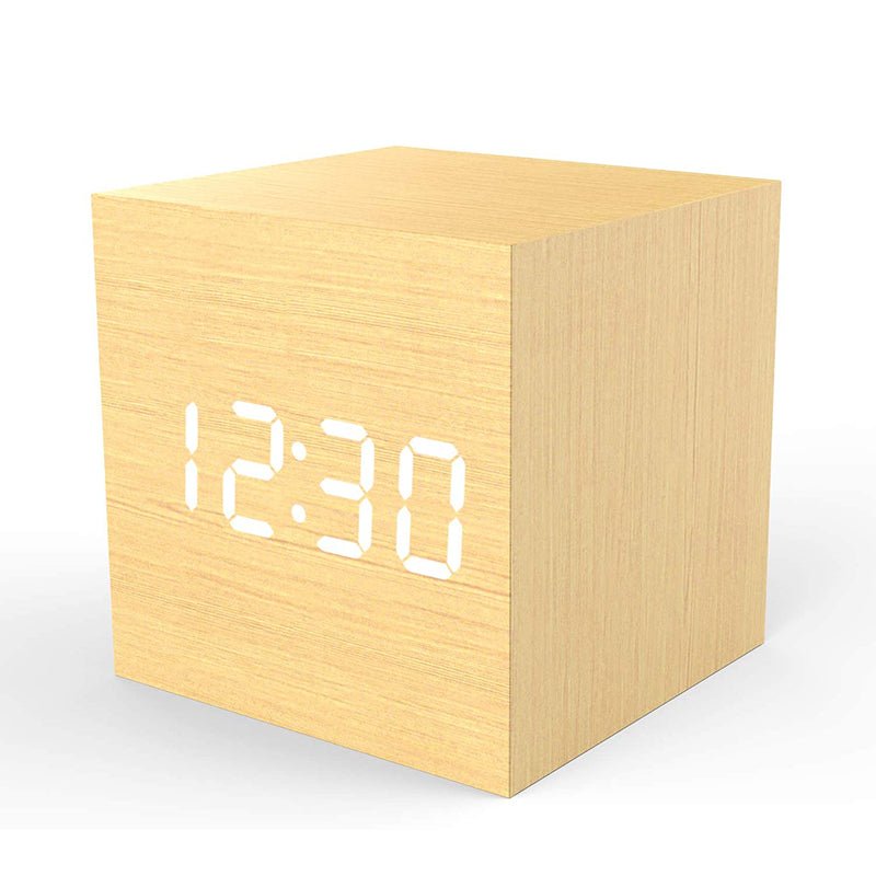 Réveil bois digital en cube - reveille-moi