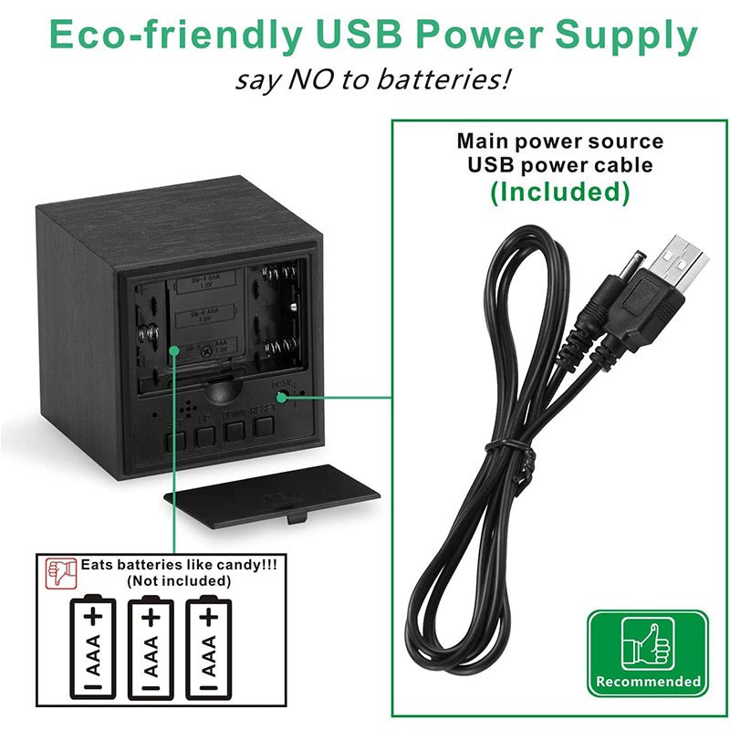 Réveil bois digital en cube - reveille-moi