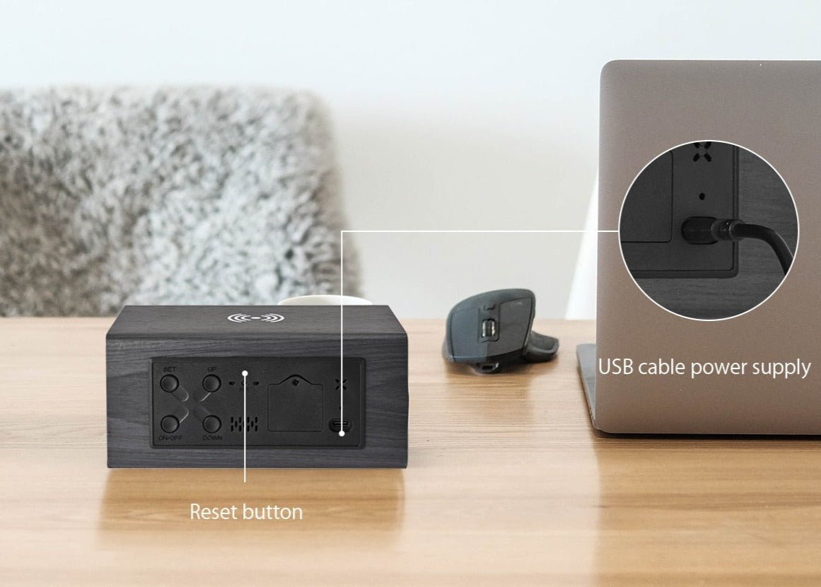 Réveil bois enceinte et météo