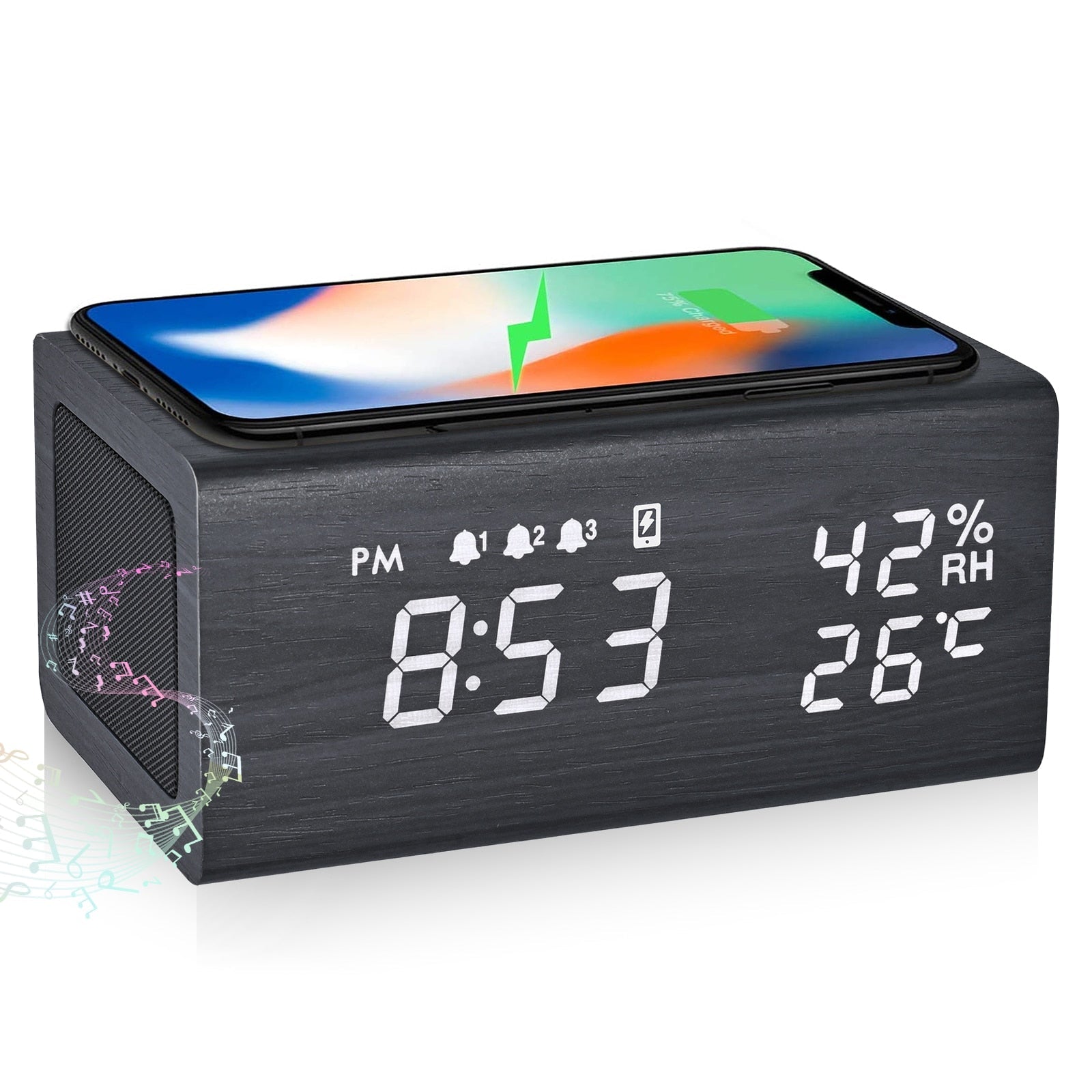 Réveil bois enceinte et météo