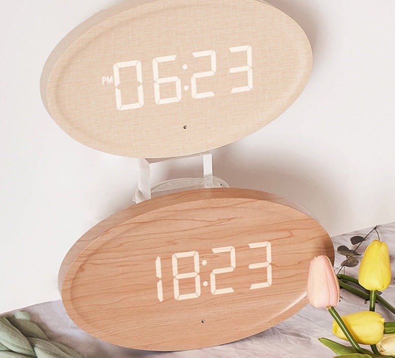 Réveil bois oval digital