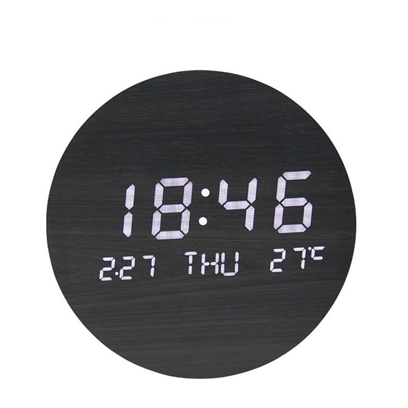 Réveil bois rond digital