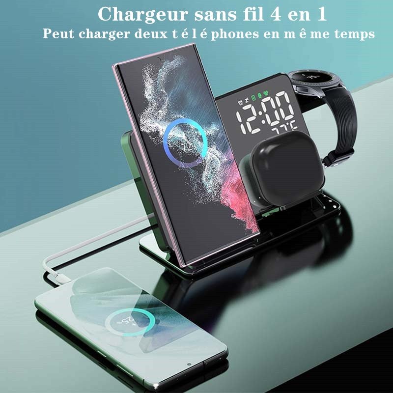 Réveil chargeur téléphone écouteurs montre