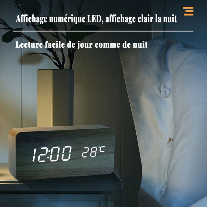 Réveil imitation bois digital - reveille-moi