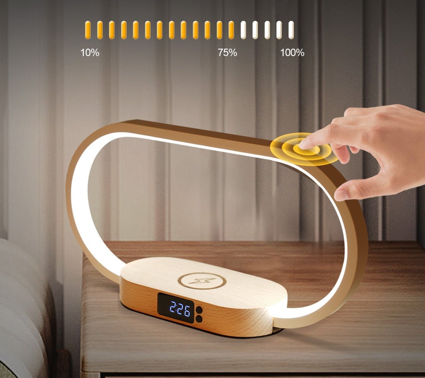 Réveil lumineux bois chargeur de téléphone sans fil