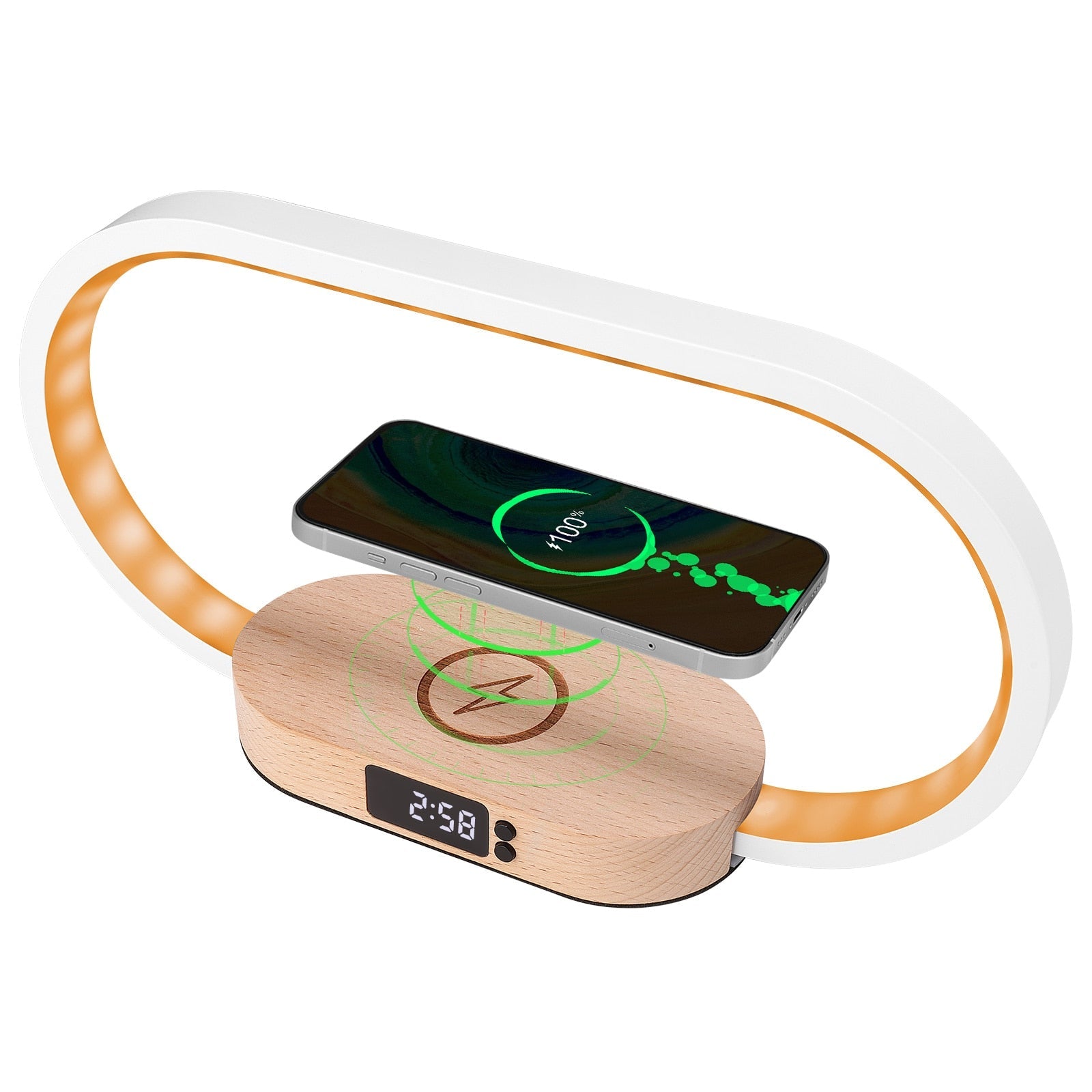 Réveil lumineux bois chargeur de téléphone sans fil