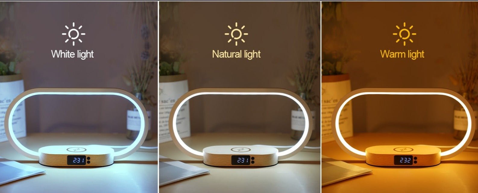 Réveil lumineux bois chargeur de téléphone sans fil