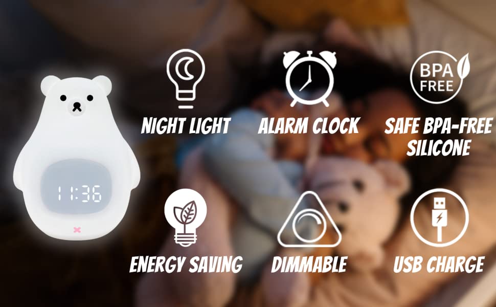 Réveil veilleuse ours 3 niveaux