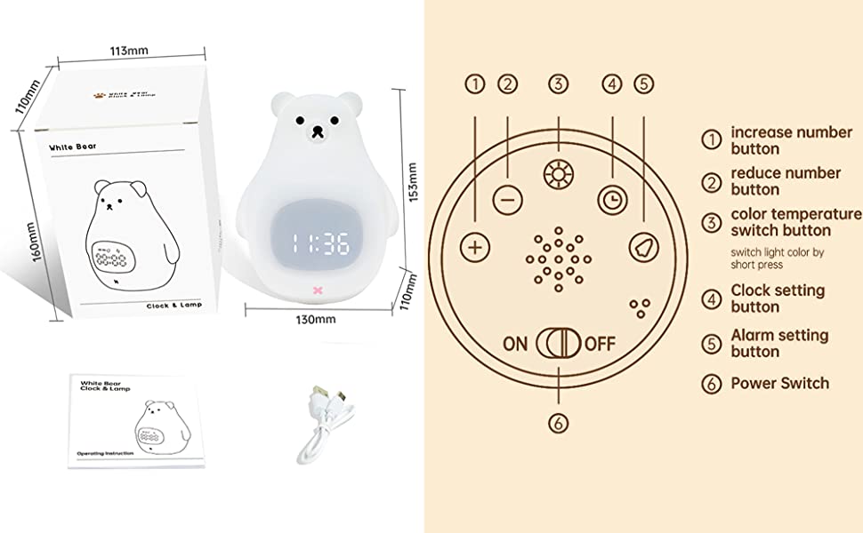 Réveil veilleuse ours 3 niveaux